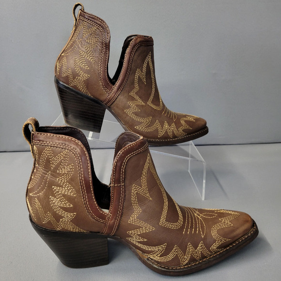 Myra Boots Womens Size 6 Brown Western Cowgirl Leather Ankle Booties Snip Toe - Picture 6 of 16